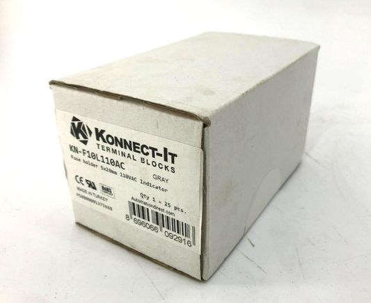 Factory Sealed Box of 25 New Konnect-It KN-F10L110AC Fuse Holders 5x20mm 110VAC