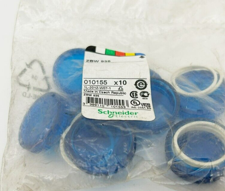 Bag of 10 New Telemecanique ZBW-936 Blue Lense Caps, 010155, ZBW936